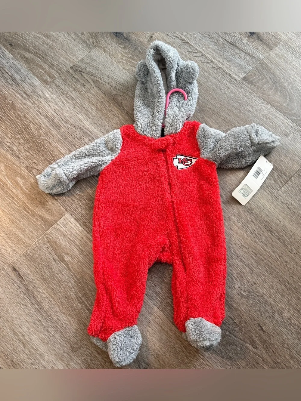 NFL Kansas City Chiefs Red and Gray Plush Baby One-Piece Footie